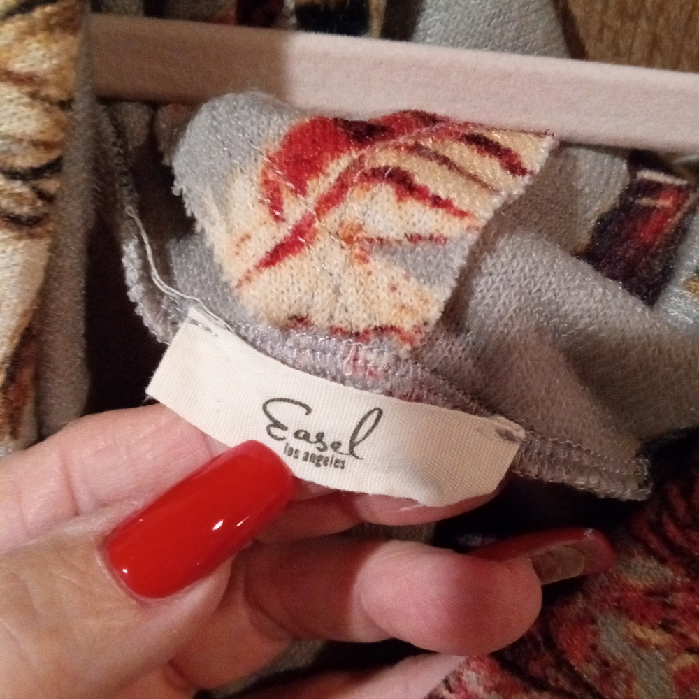 Easel Multicolor Feather Patterned Cowl Neck Swea… - image 2